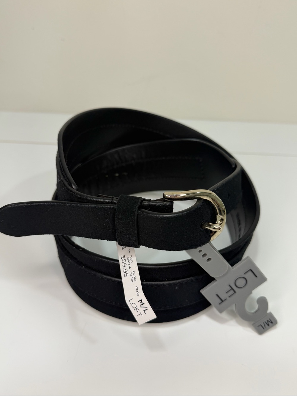 LOFT Black Suede Leather Wide Belt M/L NWT Gold Buckle Quiet Luxury